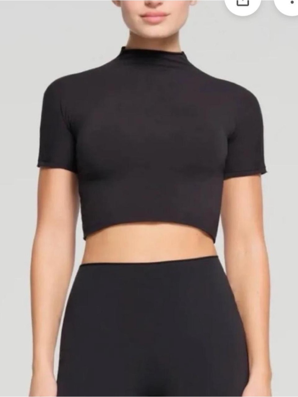 SKIMS Black Short-Sleeve Mock Neck Crop Top